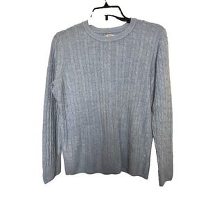 Bass Cotton Sweater Men XL Blue Cable Knit Crew‎ Neck Academia Casual Workwear